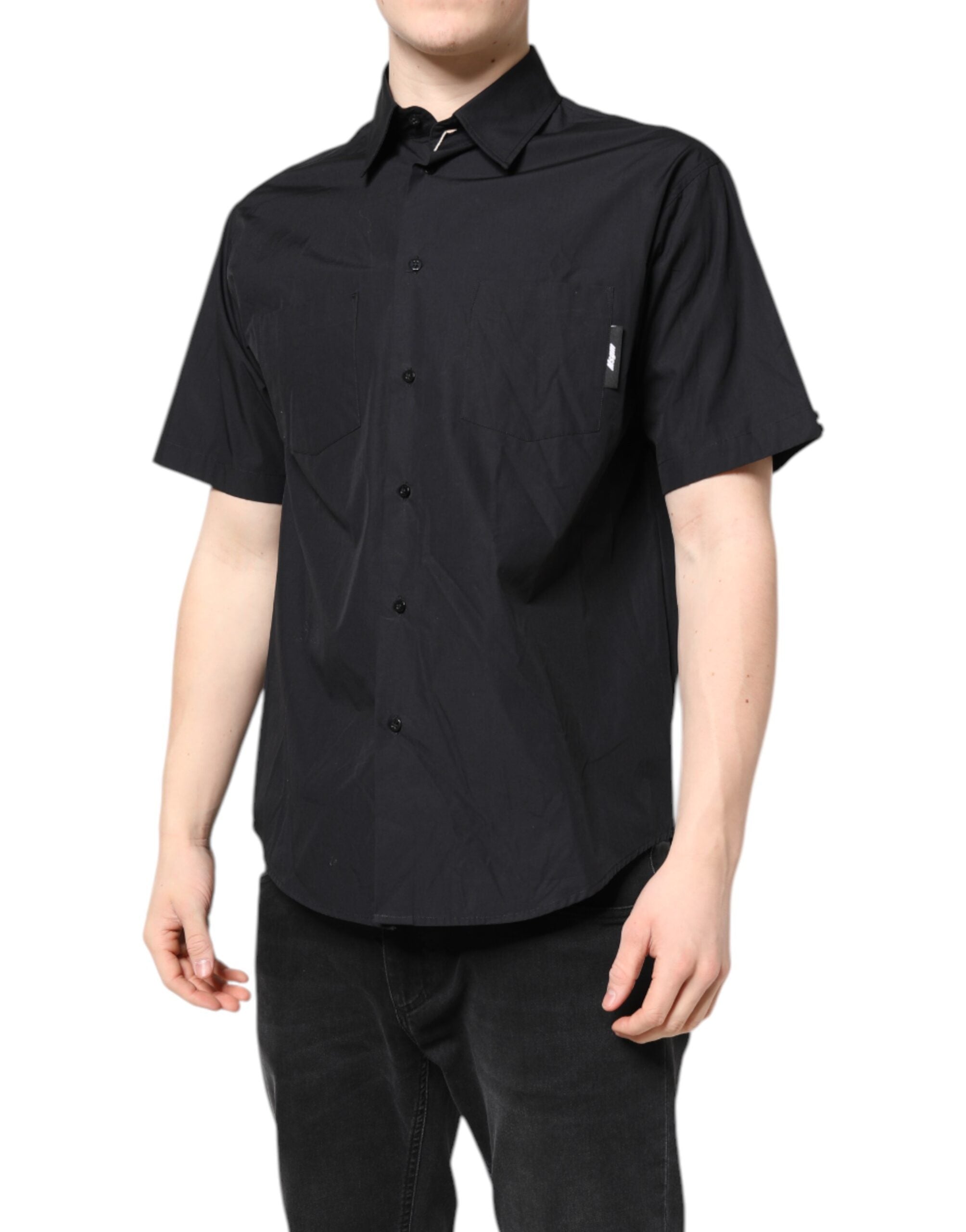 MSGM Black Printed Short Sleeve Collar Shirt Men's Casual Shirt
